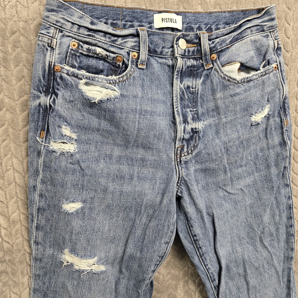 Pistola Jeans Womens 28 High Rise Straight‎ Leg Button Fly 28x25" Distressed